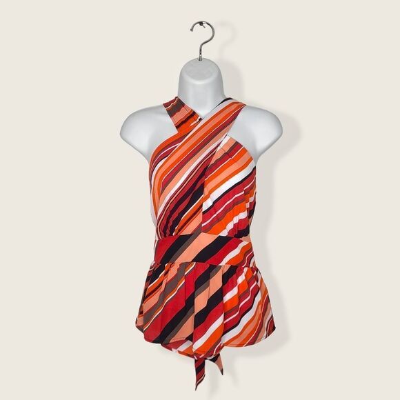 NWT New York & Company | Striped Cross Front Tie Neck Halter Top | XS - Picture 2 of 11